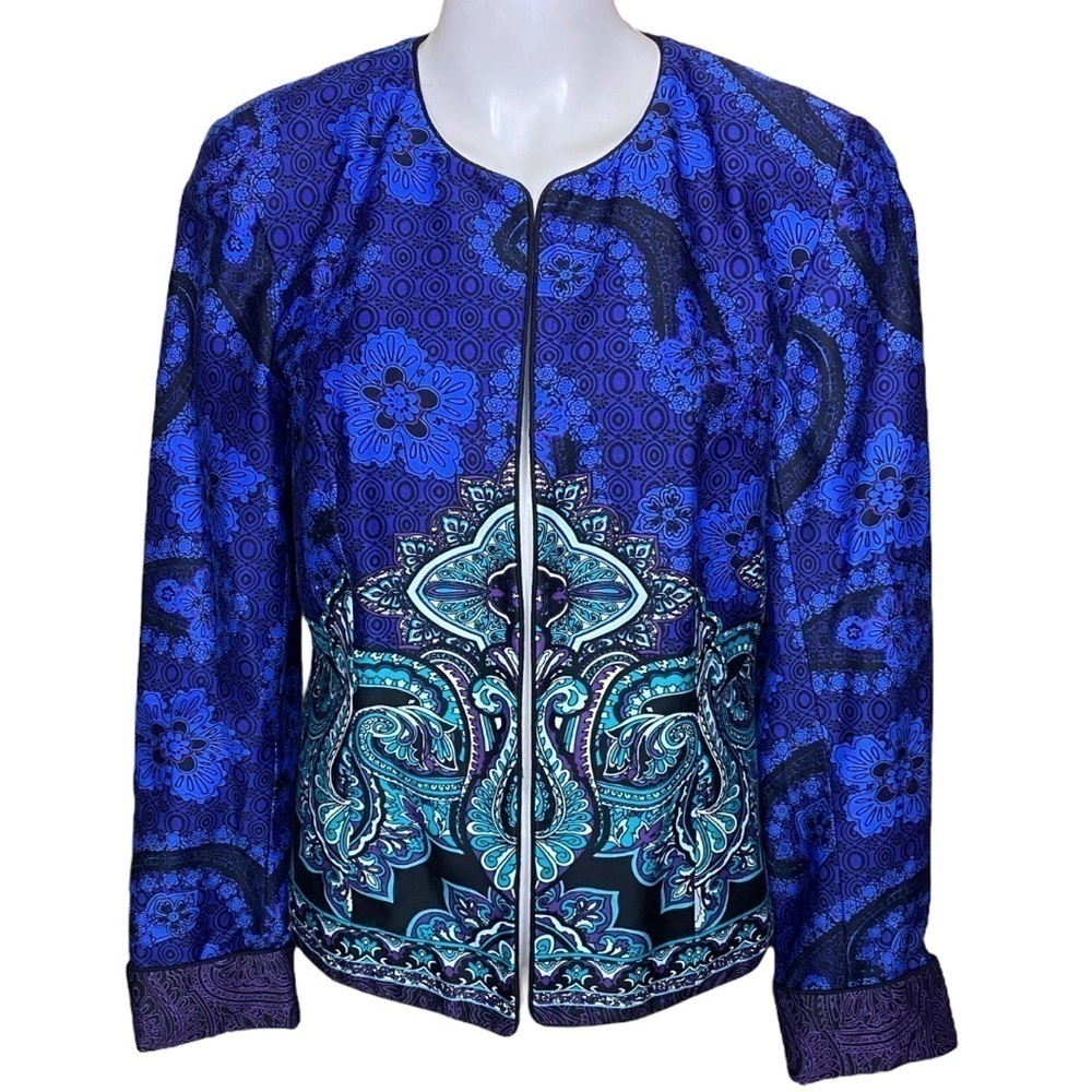 COLDWATER CREEK Blazer Symmetrical Paisley Floral Open Front Cotton Size 10